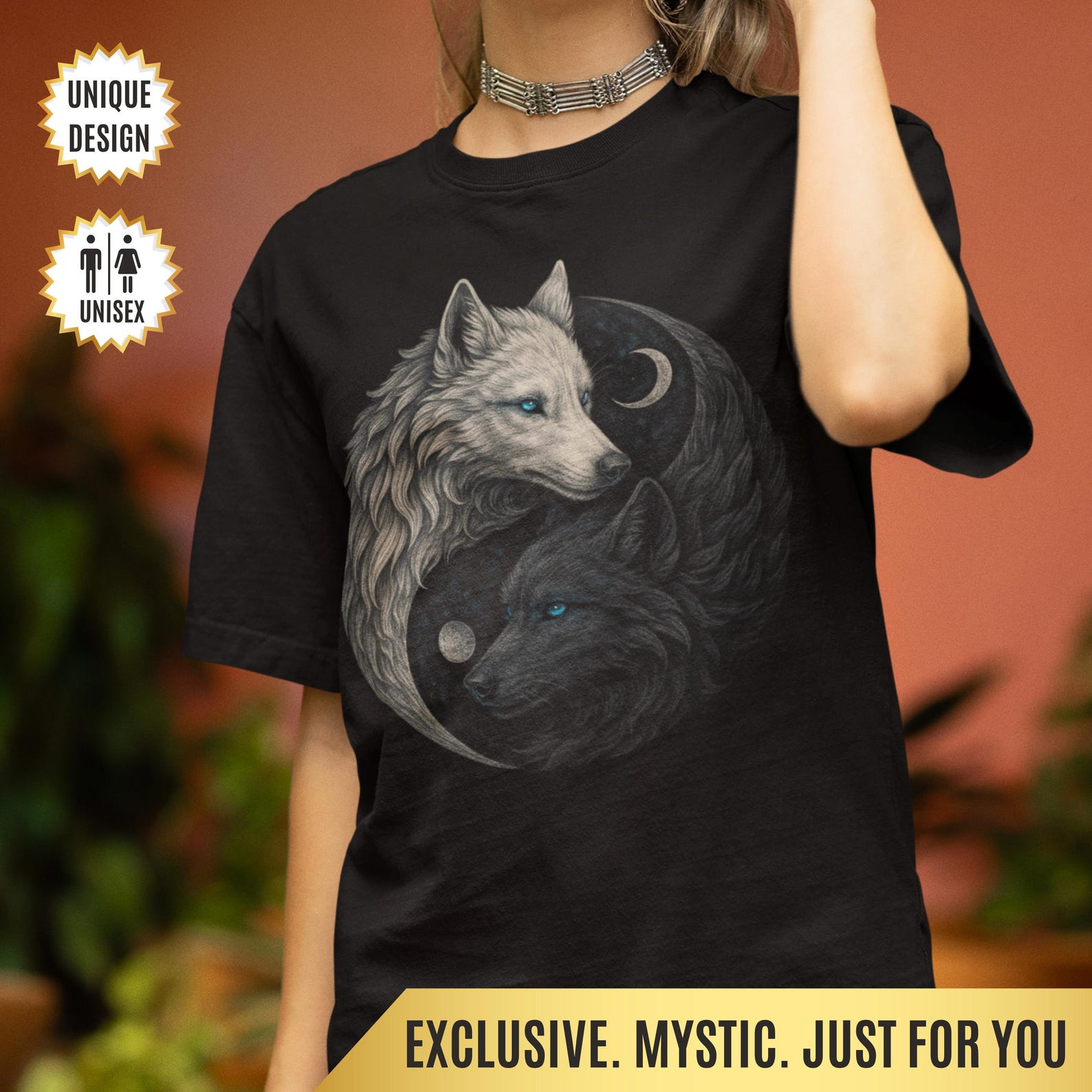 Yin Yang Wolves T-Shirt White & Black Wolf Design | Spiritual Balance Tee | Tribal Lunar Wolf Spirit Shirt | Mystical Lovers Spiritual Gift 2XL