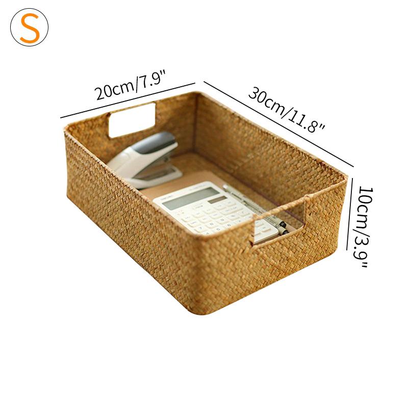 Woven Wicker Basket Seaweed Storage Baskets Rattan Basket Organizer with Handle Sundries Storage Boxes Panier De Rangement
