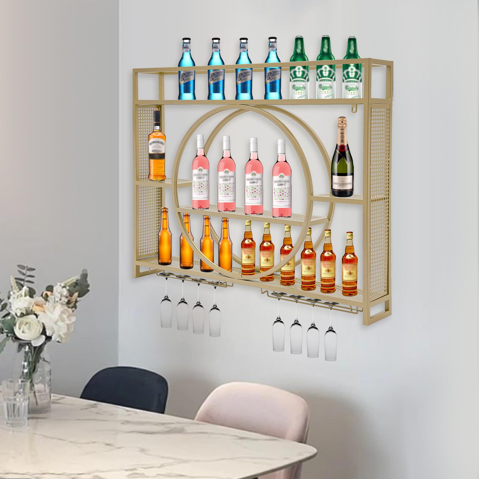 

Wall Mounted Iron Wine Rack,Gold Wine Bottle Shelf 100*15*80cm Applicable Bottles Within 10cm for Home and Commercial золотой
