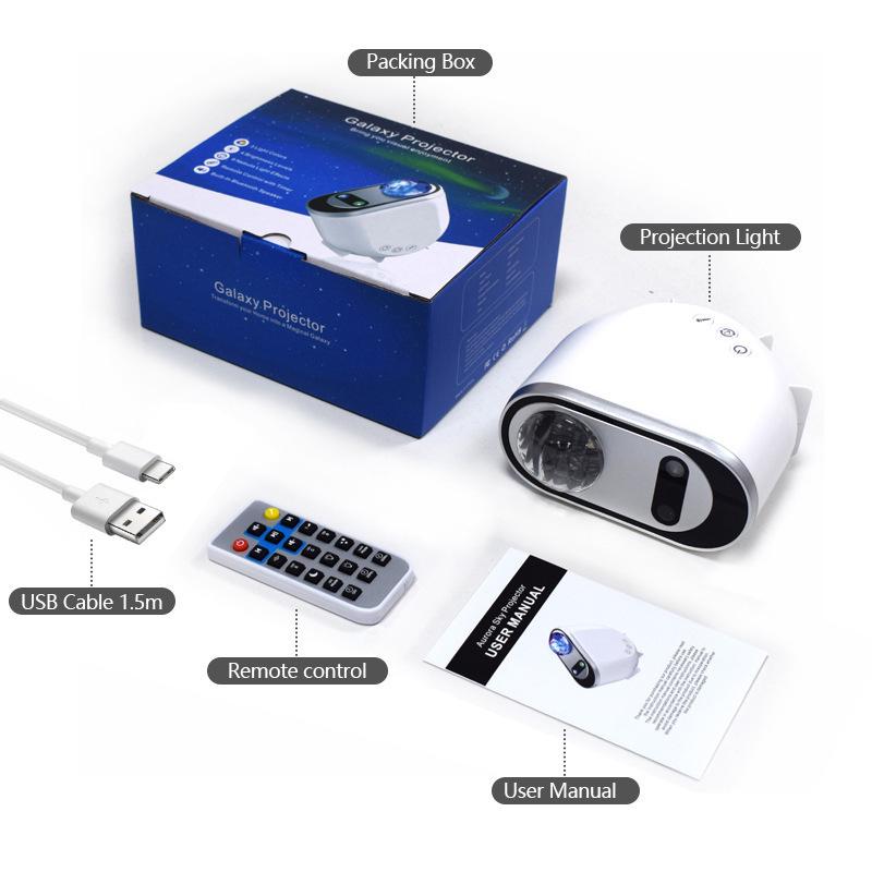 Northern Lights Bluetooth Starry Sky Projector: USB Rotating Lamp with Music and Remote Control for Indoor Atmosphere.