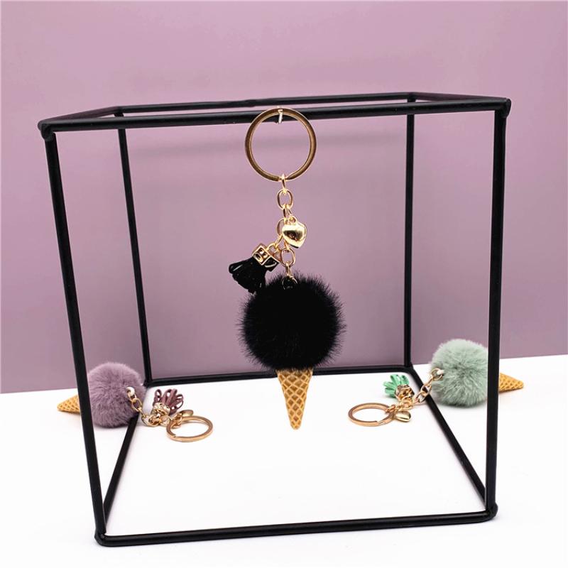 

1Pcs Plush Pompom Pendant Keyring Holder Ice Cream Keychains For Women Men Charm Bag Decoration Jewelry Gifts