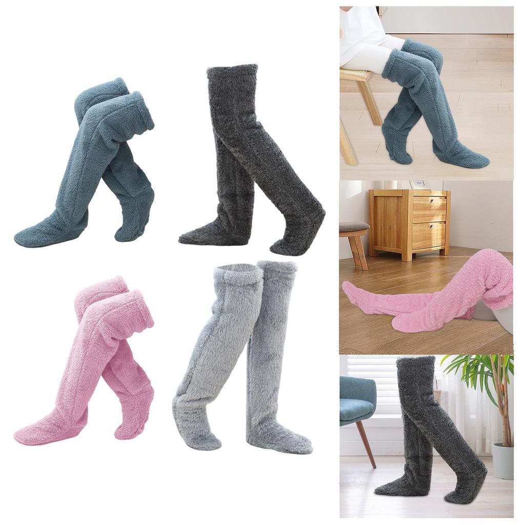 Leg Warmers Long Fuzzy Over Knee Socks Thigh High Stockings Boot Cuffs Open Toe Footless Non Slip