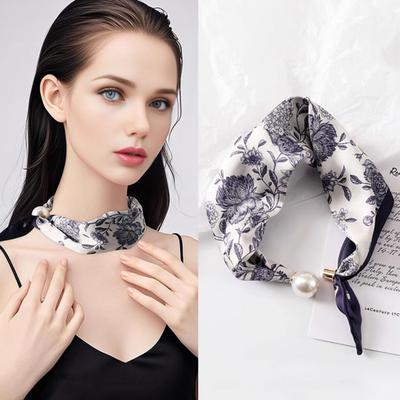 Sciarpa da Donna in Seta a Strisce Stampa Leopardo Pois Sciarpa in Seta Collana con Perle Finte Bottoni Magnetici Accessori per Abbigliamento Formale