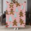 Cozy Festive Gingerbread Flannel Throw Blanket - Soft Warm Pastel Holiday Design with Smiling Figures & Trees, Ideal for Couch Bed Office Travel, Perf