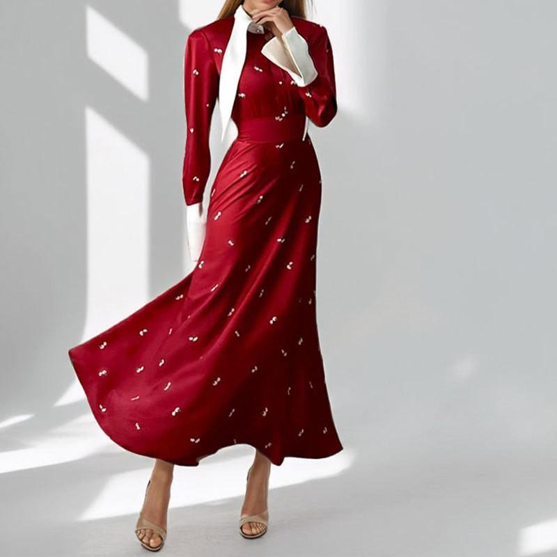 European American Women s Clothing French Temperament Elegant Printed Lapel Dress 2XL