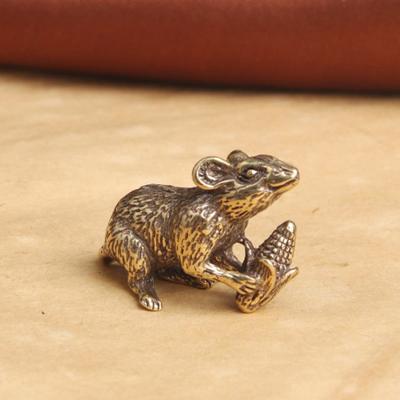 Brass Animal Mice Love Rice Figurines Car Key Chain Pendants Jewelry Diy Keyring Hanging Accessories Cute Rat Keychain Gifts