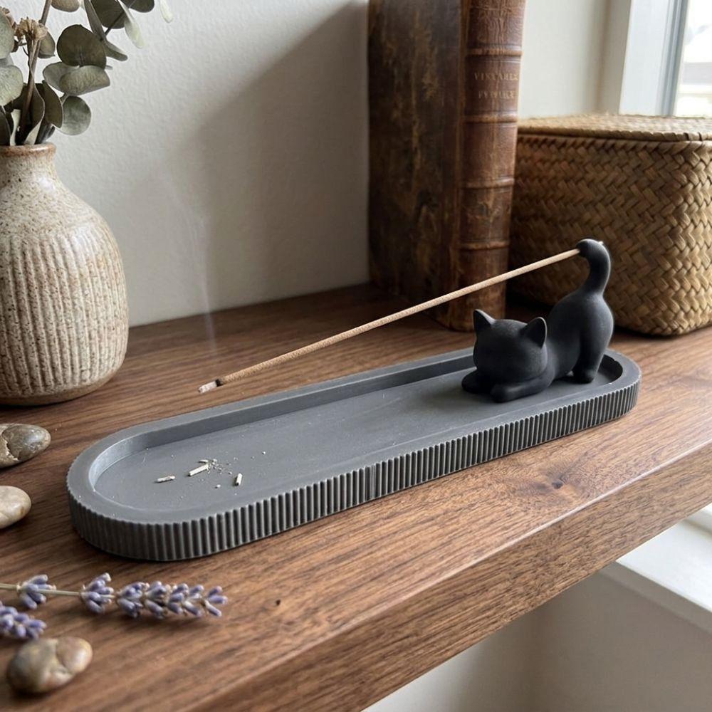 Zen Style Black Cat Incense Stick Holder Mobile Cat Incense Burner with Ash Catcher  Yoga Room