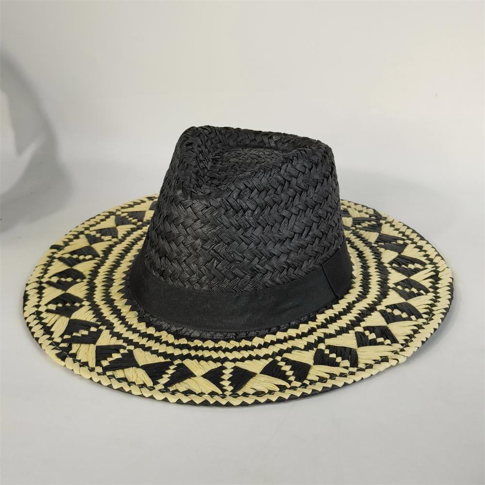 

classic straw hat geometric summer Men Panama Straw hats simple sun hat Jazz hat Breathable fedoras UV Protection seaside hat M 56-58