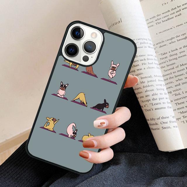 Cute French Bulldog yoga Phone Case Back Cover for iPhone 17 Air 16 15 14 13 11 12 Pro Max Plus Fundas Coque