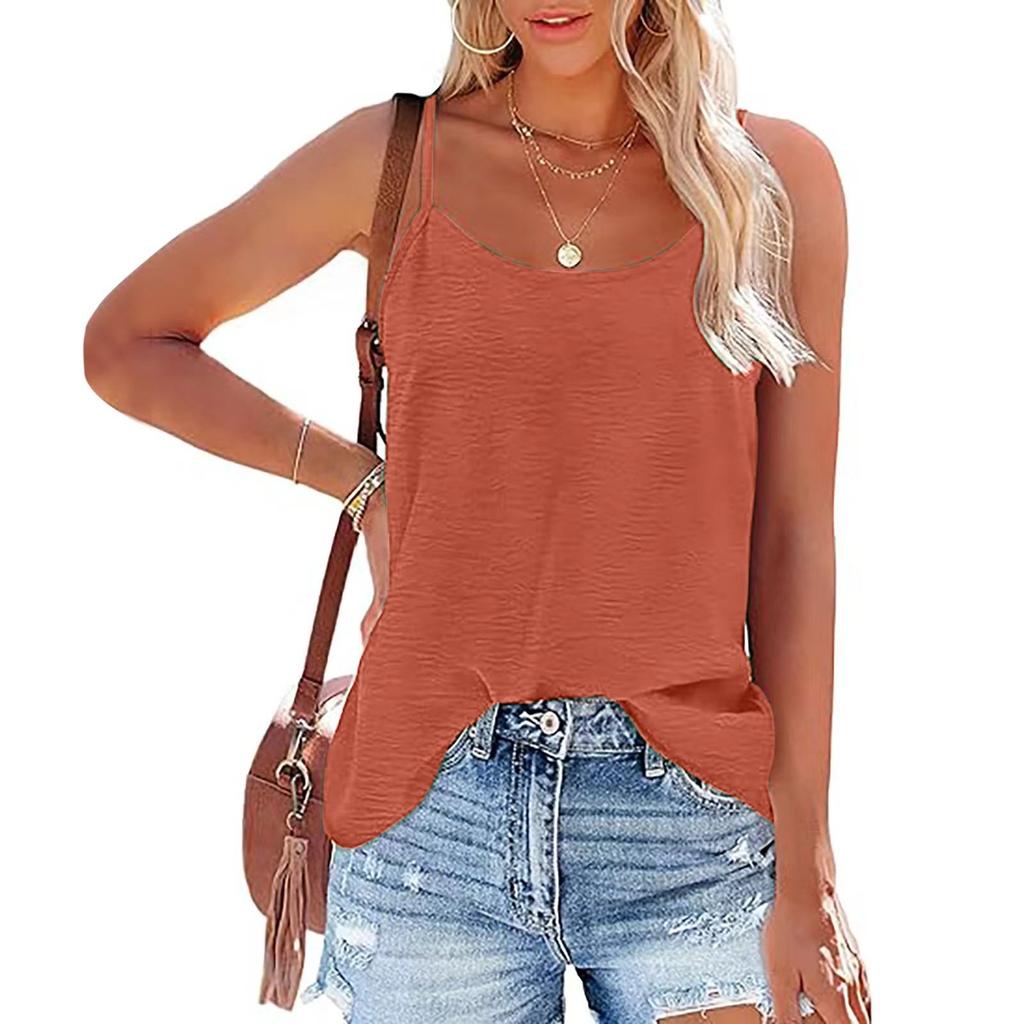 Damen Sommer Spaghetti-Träger Rundhals Ärmellose Weste Einfarbig Locker Top