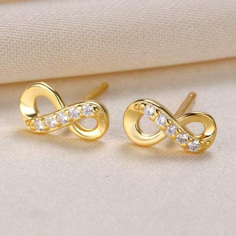 Infinity Zircon Stud Earrings: Korean Japanese Fashion, 8-Shape Symbol, Simple and Elegant Design