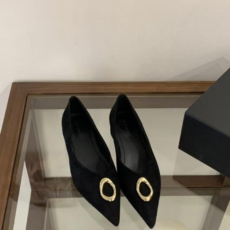 French Pointed Toe Shallow Single Shoes 2026 Spring New Metal Buckle Block Heel Temperament Women's High Heels