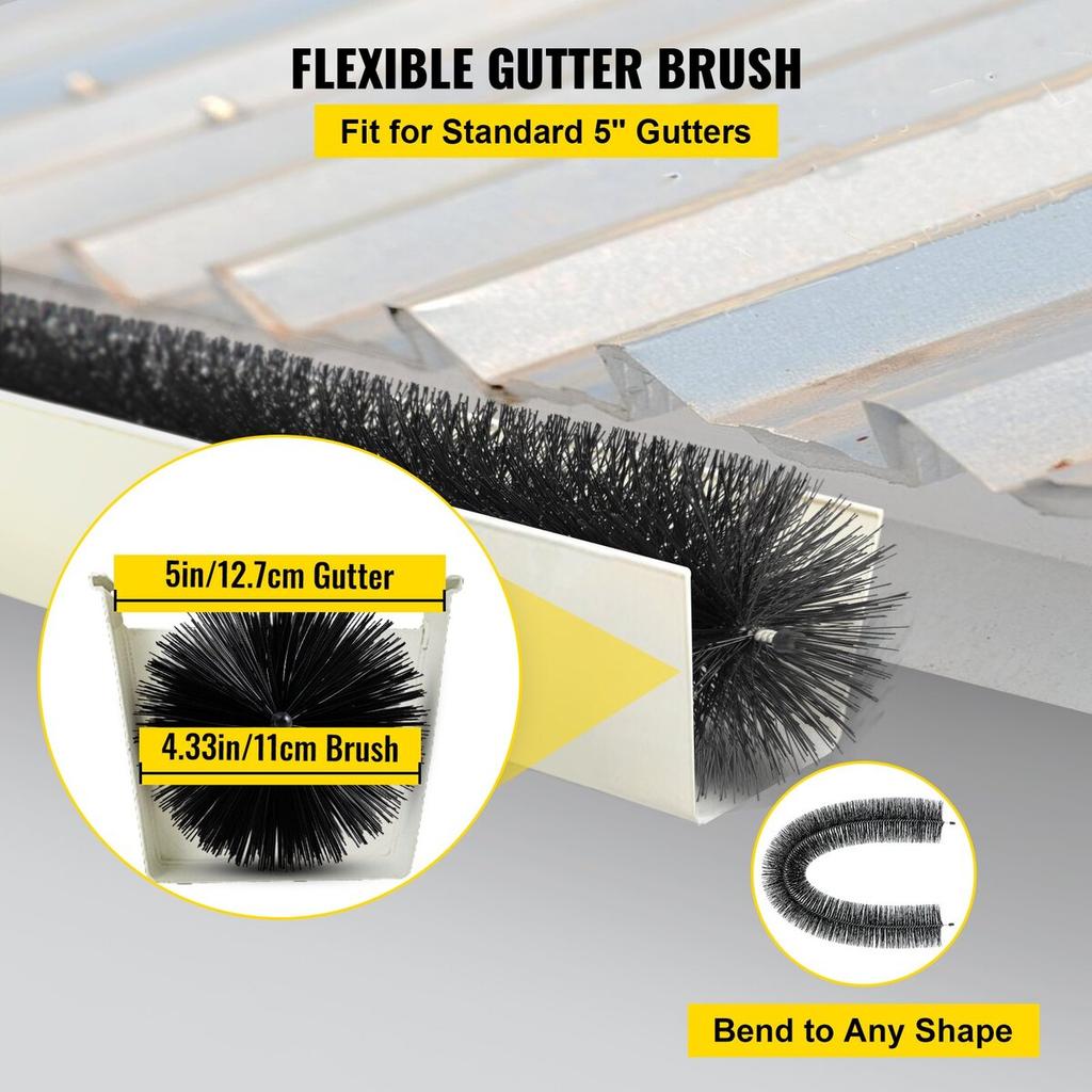 Gutter Guard Brush With 30 FT Length Bristle, 4.33\"(Dia) Gutter Brush Leaf Guard Fit for 5 Inches Gutter, Galvanized Steel Wire Gutter Brush, No