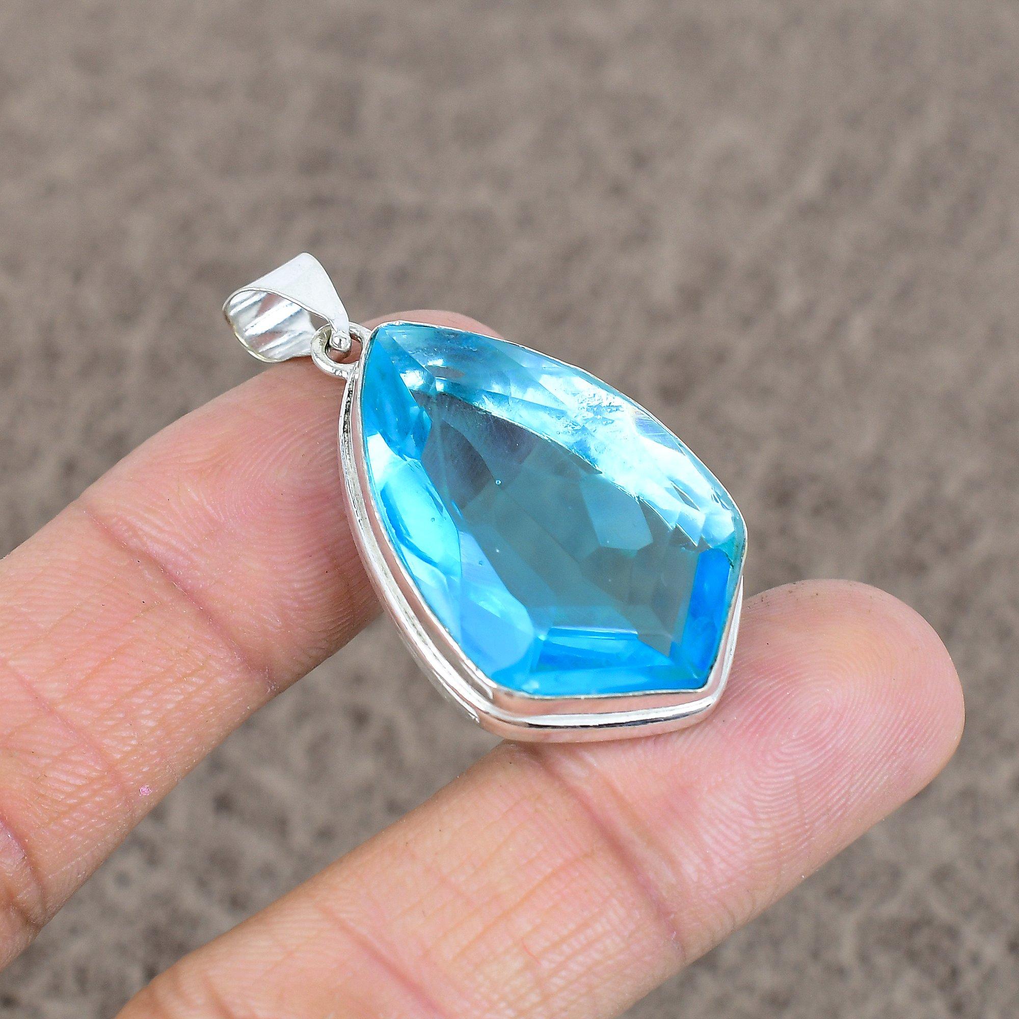 

Blue Topaz Gemstone Handmade 925 Sterling Silver Jewelry Pendant 1.77 KKG-23