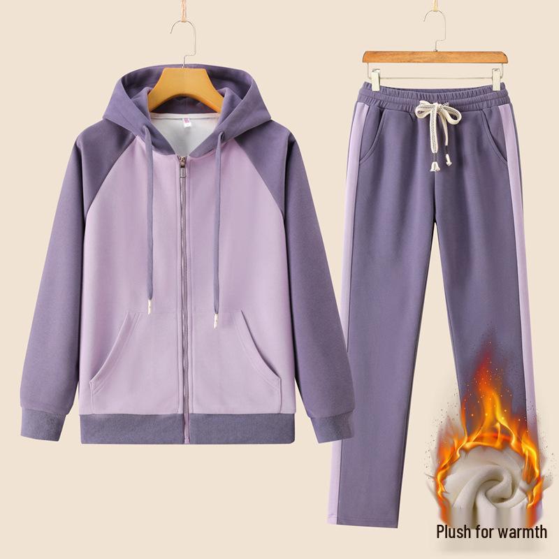 Women's Winter Warm Velvet Slim-Fit Hooded Sweatshirt & Pants Set