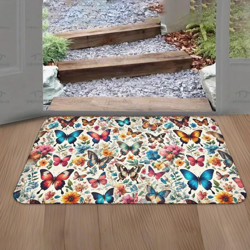 

1PC Purple Flowers pattern Door Mats Kitchen Rugs Non-Slip Pop design Bedroom Rugs Bath Mat Carpet for Home Sink Laundry Decor 400MMx600MM