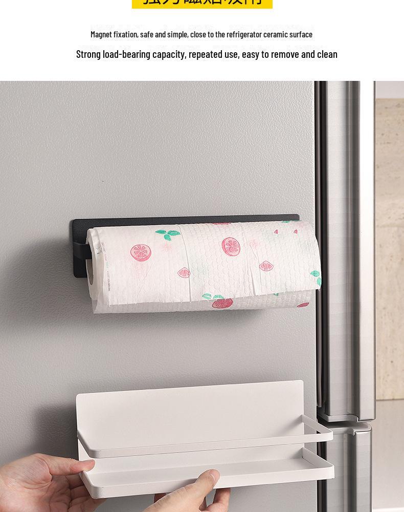 Magnetic Refrigerator Rack & Holder for Paper Towels, Seasoning Bottles, Cling Film, and Rags.