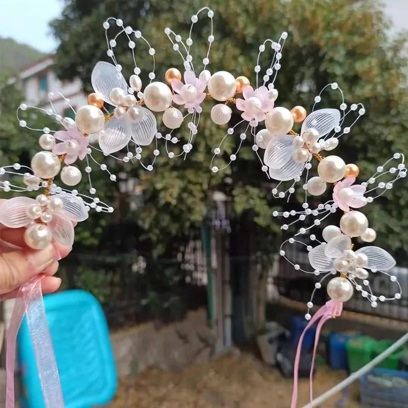 Elegant Girls Headband Imitated Pearl Hair Headdress Baby Girls Flower Wreath Bride Garland Head Hoop Wedding Hair Headbands