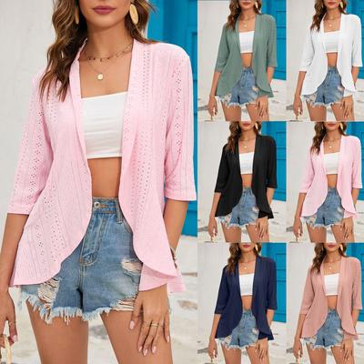 Dámský letní kardigan, lehký, s půl rukávem, jednobarevný, kancelářský, slunečník
