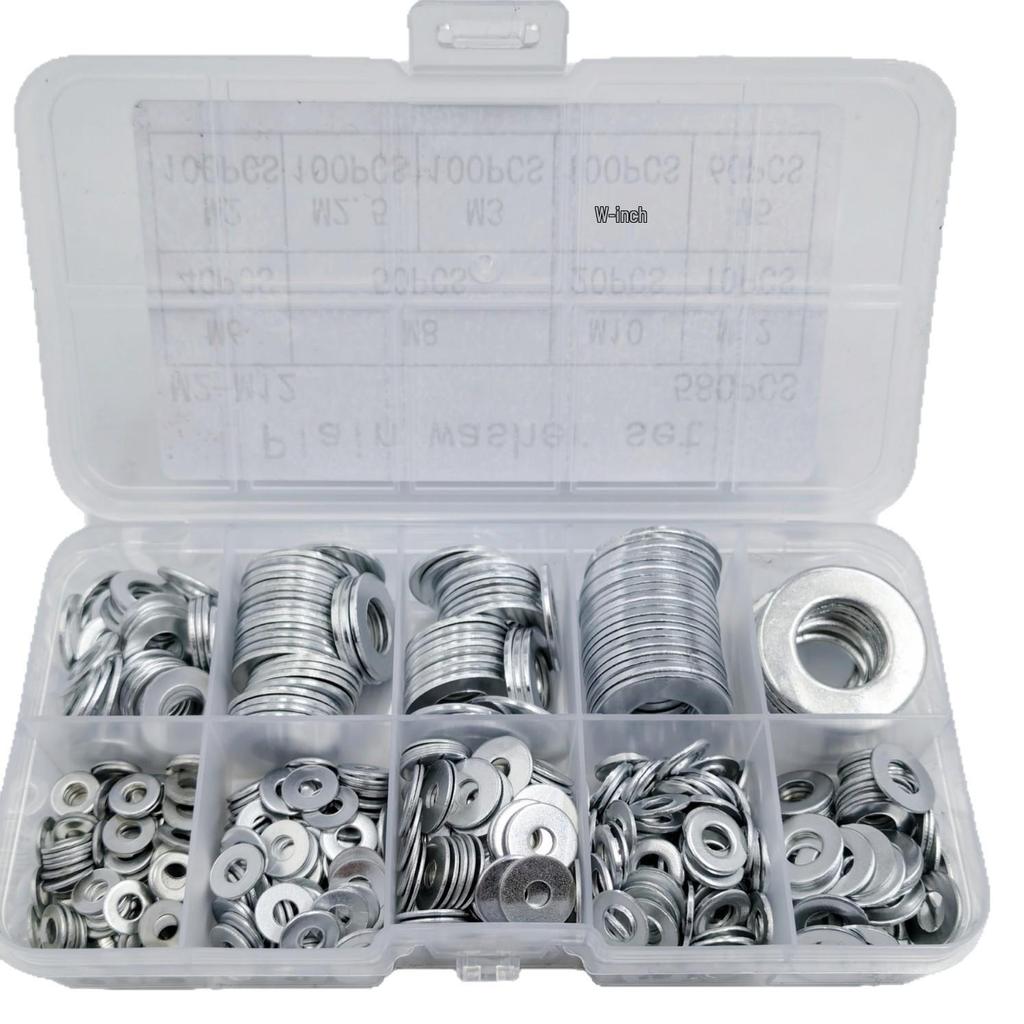 580-Piece Stainless Steel Flat Washer Set M2-M12, Anti-Slip