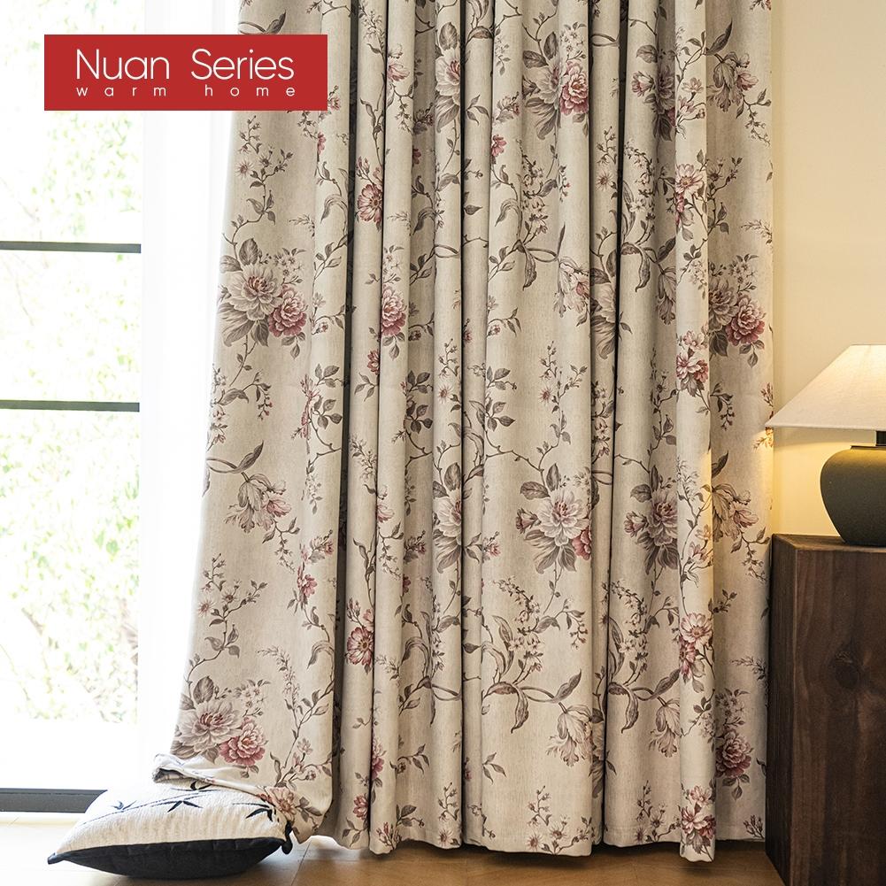 1PC Nuan Series French Retro Pink Peony Floral Curtains American Countryside Thick Curtains for Bedroom Living Room Window for Home Decor