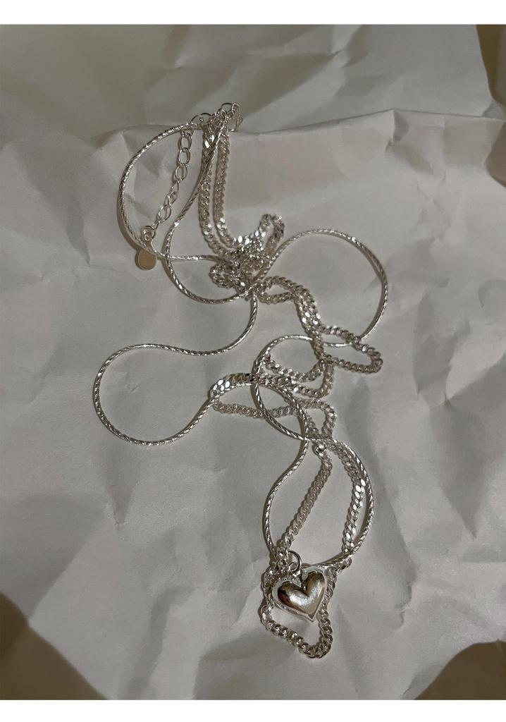 Elegant Korean Double Layer Heart Necklace - Retro Fashion Clavicle Chain for Women