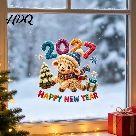 Knitted Wool Texture Decals Chinese New Year Window Stickers 2027 Goat Static Clings Reusable Festive Glass Clings Crochet Knit Lamb Decals