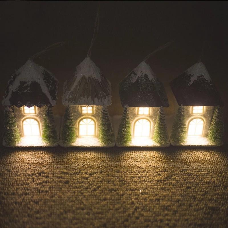 Pandantiv Casă de Zăpadă de Crăciun Căsuță din Lemn de Crăciun Plastic Creativ cu Lumini Ornament Hotel Nuntă Lumină de Noapte Decor