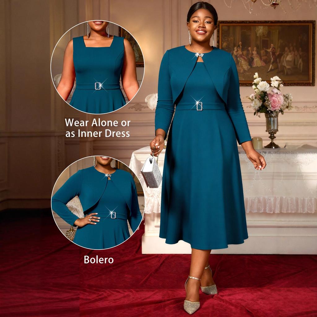 Plus Size Women High Waist Rhinestone Dress Shawl Set Elegant Evening Banquet Party Dress