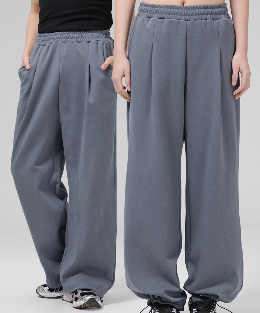 Geulaenpini Premium Double-Sided Brushed Wide One-Pleat Two-Way String Training Pants - Gray