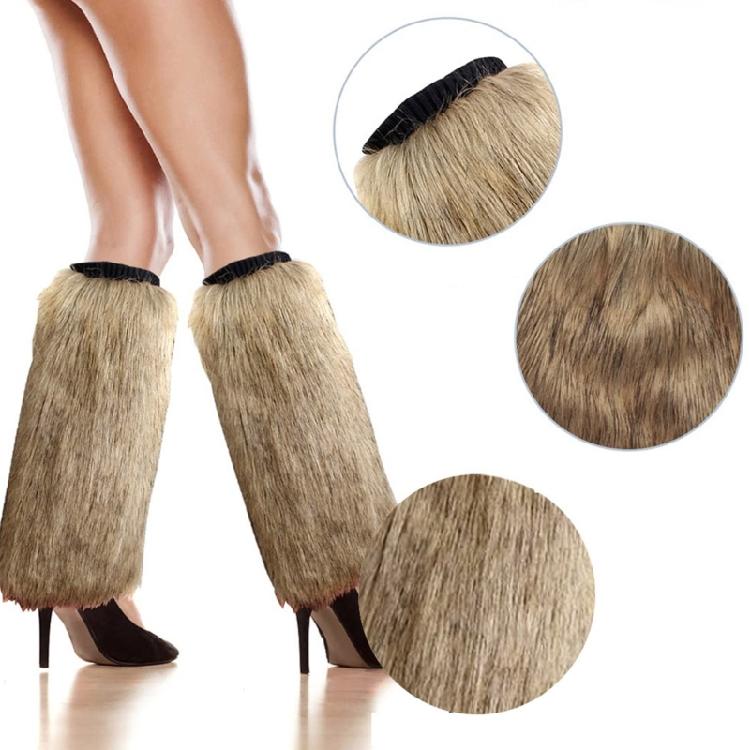 Fuzzy Faux Fur Leg Warmers Costume Party Fur Heels Long Boots Cuff Cover