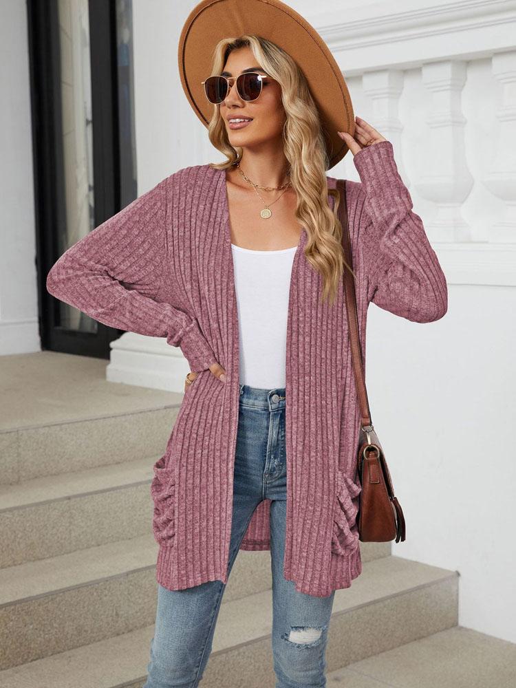 Autumn and Winter New Ladies Knitted Pockets Long-sleeved Casual Cardigan Jacket Long Cardigan Women Tops Kawaii Sweater