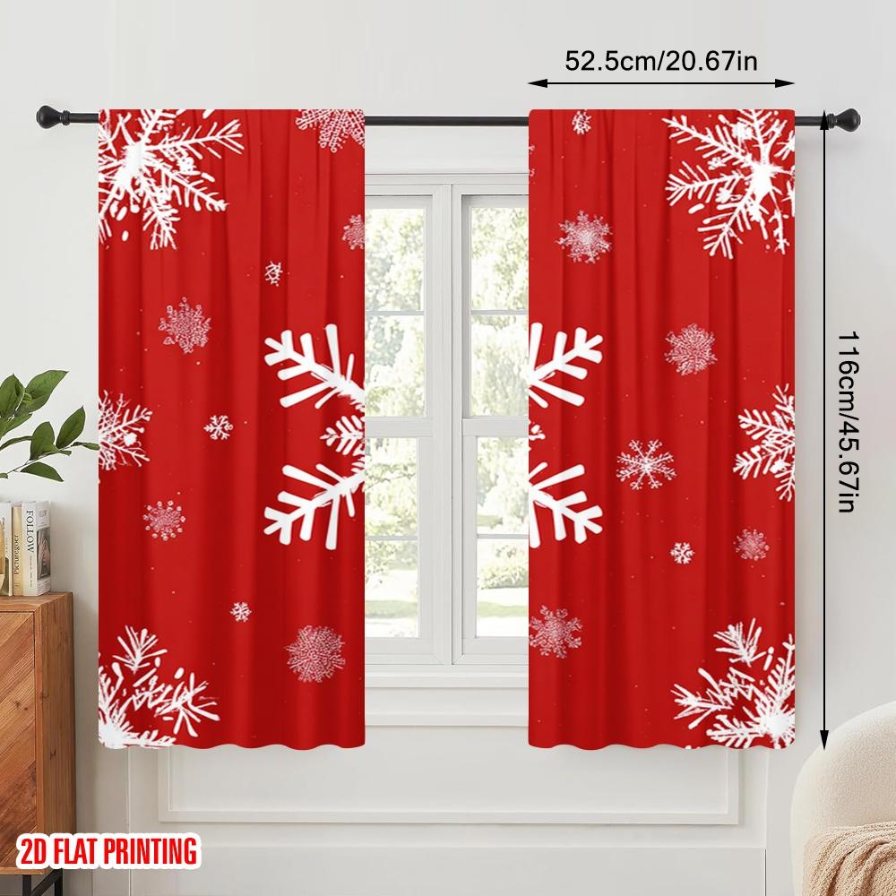 2 Stück, 2D-Flachdruck Lichtfilternde Vorhänge Große Schneeflocke Vielseitiger Stoff (ohne Stange) Dekorationen für den Innenbereich zum Wohnen