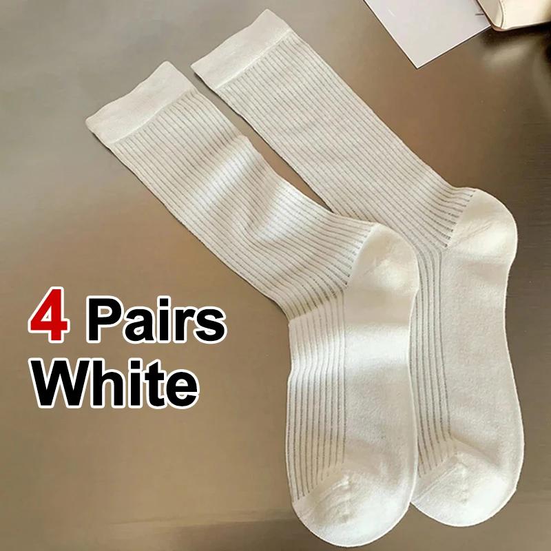 4/8 Pairs Women Mid To Small Leg Socks Knee High Socks Socks Black White Gray Summer Thin Sweet Style Transparent Stacked Socks