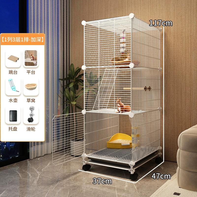 Dreistöckiger Eichhörnchenkäfig mit separatem Toilettenbereich, geräumiger Futterkäfig für Rennmäuse, mehrstöckiger Nagerkäfig