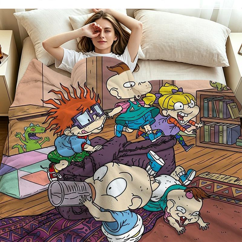 Rugrats Cartoon Print Flannel Blanket High Quality Warm Comfortable Cover for All Seasons Perfect for Gifts Home Decor