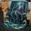 1PC Giant octopus waves light beam Print Blanket Flannel Material Soft Warm for All Seasons Home Outdoor Camping Picnics RV