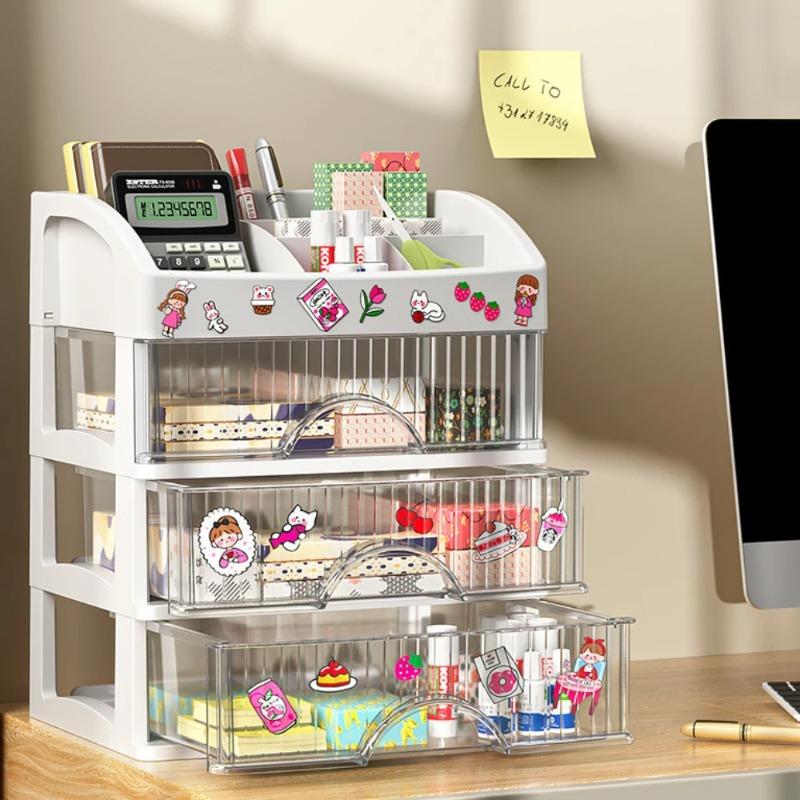 Scatola portaoggetti in stile cassetto Scatola portaoggetti trasparente per gioielli e prodotti per la cura della pelle Organizer antipolvere ad alta capacità per la scrivania