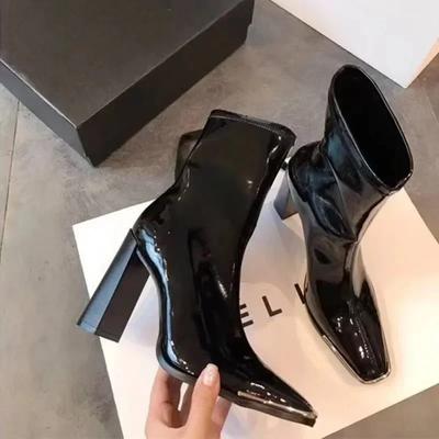 Mode Nouvelles Hiver Chaussures pour Femmes de Haute Qualité Mode Couleur Unie Bout Pointu Talon Épais Style Fermeture Éclair Bottines Courtes à Talons Hauts pour Femmes