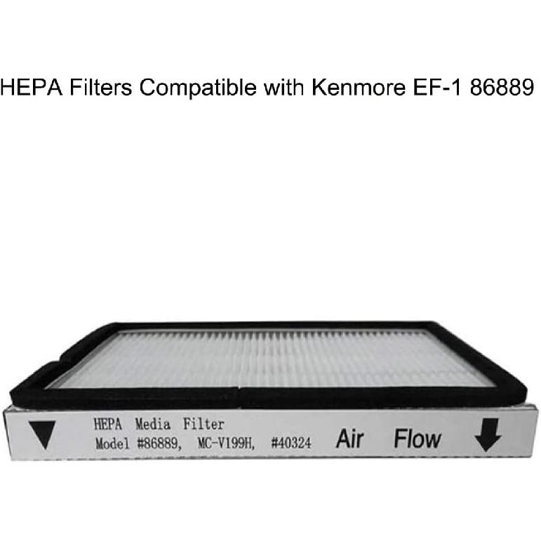 VideoPUP 4 Pack HEPA Exhaust Filters with Foam Filters, HEPA Media Filter Compatible with Kenmore EF-1 Compares To Model 86889, MC-V199H, 40324 + 1