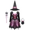 Kids Girls Witch Costume Cosplay Party Fancy Dress up Tutu Dress with Pointed Hat Wand Candy Bag Outfits