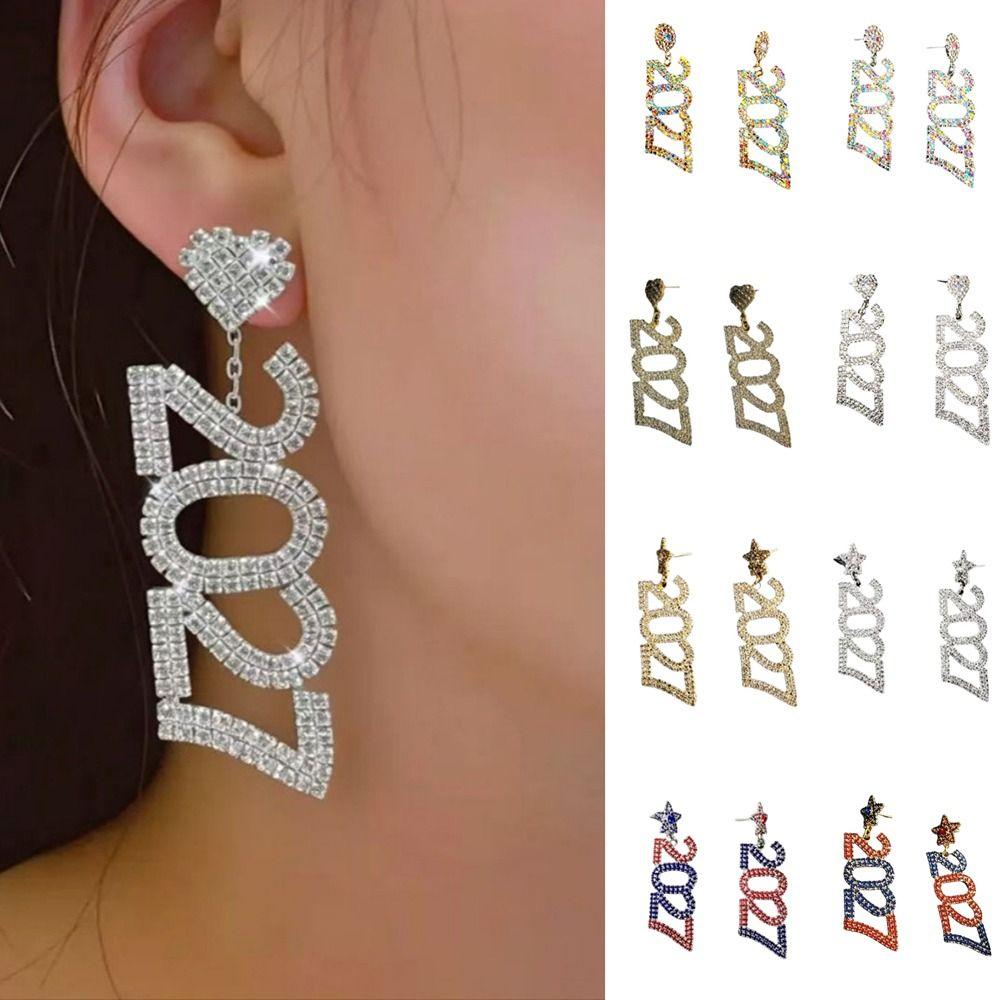 Rhinestone New Year Earrings Fashion Long Drop Earring Jewelry 2027 Digital Earrings  Wedding