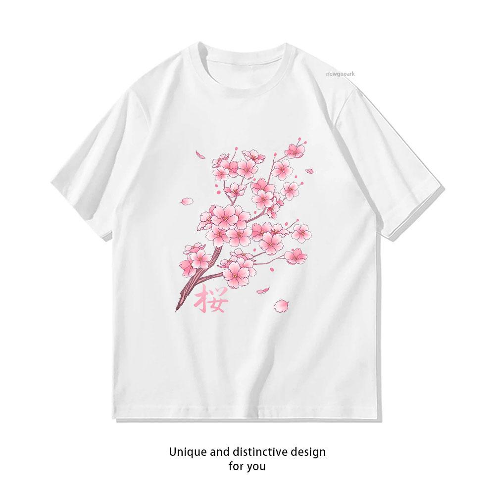 

Falling Sakura Cherry Blossom Classic TShirt Women Unisex Casual cotton printed t shirts Adult streetwear camisetas Shortsleev 4XL