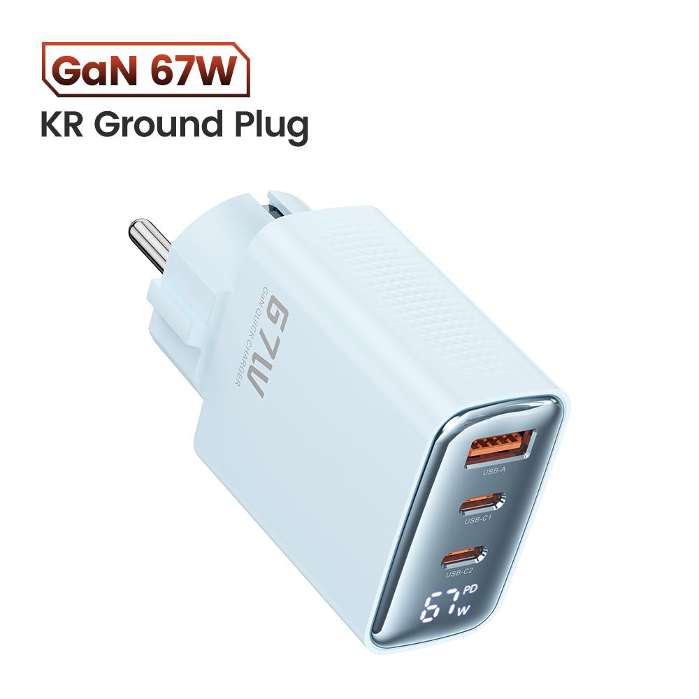 67W GaN Ladegerät 3-Port USB Typ C Schnellladeadapter Ladegerät Digitalanzeige Für iPhone Samsung Xiaomi EU US UK KR Stecker
