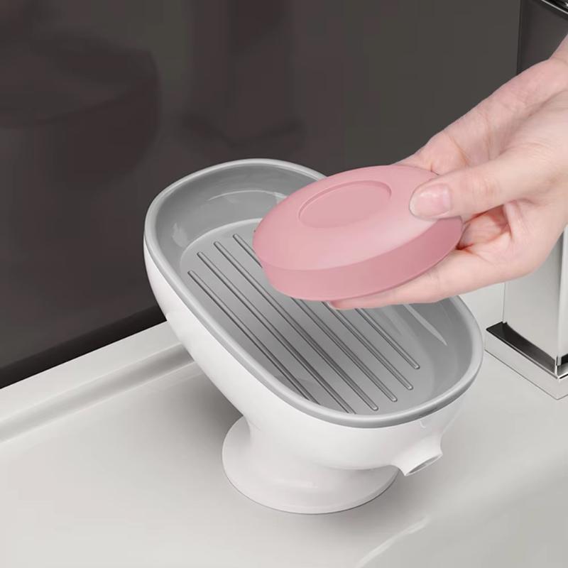 Self Draining Soap Holder with Super Suction Cup Non-Slip Detachable Soap Dish for Bathroom Kitchen Sponge Scrubber Storage
