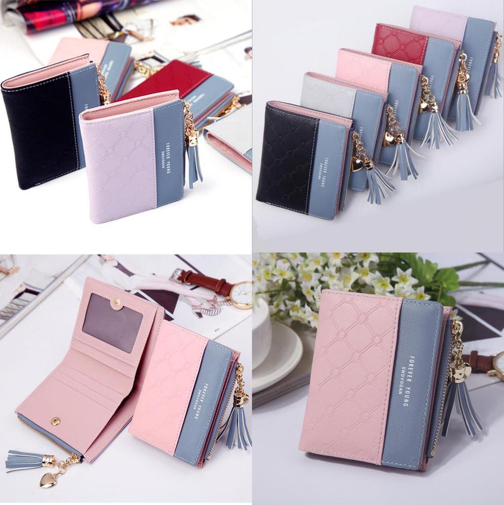 Chic Fashion Women Short Wallets In Pu Leather With Stylish Tassel Zipper And Card Holder