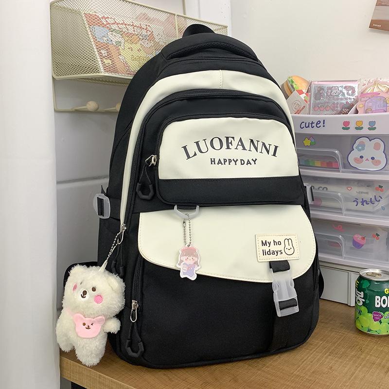 School Bag Girls High School Students High Quality Fashion Burgundy Junior High School Students Multi-layer Elementary School Students Backpack