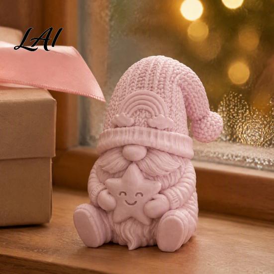 Unique Holiday Gift for Friends 3D Printed Gnome Figurine Holding Smiling Star Faceless Statue with Cute Dwarf Figurines Knit Hat Christmas Tabletop