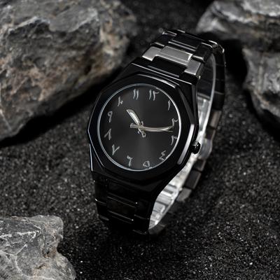 Modern Minimalist Personality Creative Allblack Men Watch Arabic Numeral Knife Pointer Leisure Alloy Watch Unique Design Watch