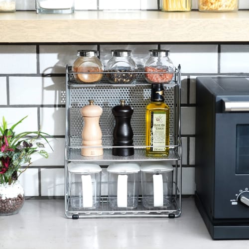 Pearl Metal Kitchen Storage 2 Seasoning Stand, 3 Tiers, H-7487, Silver